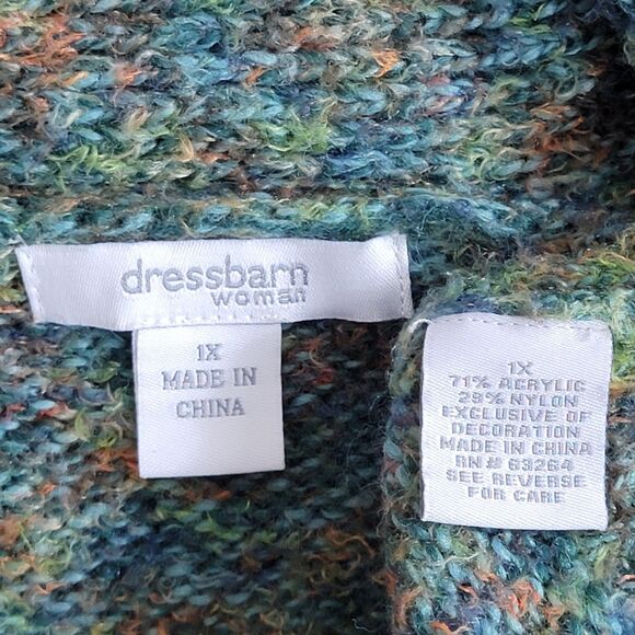 Dressbarn Sweater Womens 1X Green Multi-Color Long Sleeve Fuzzy Shawl Neck - Picture 10 of 11